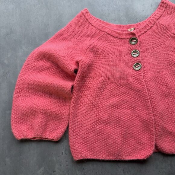 Free People Pink Knit Cardigan Angora Wool Button Front Sweater Women’s XS/S - Picture 6 of 11